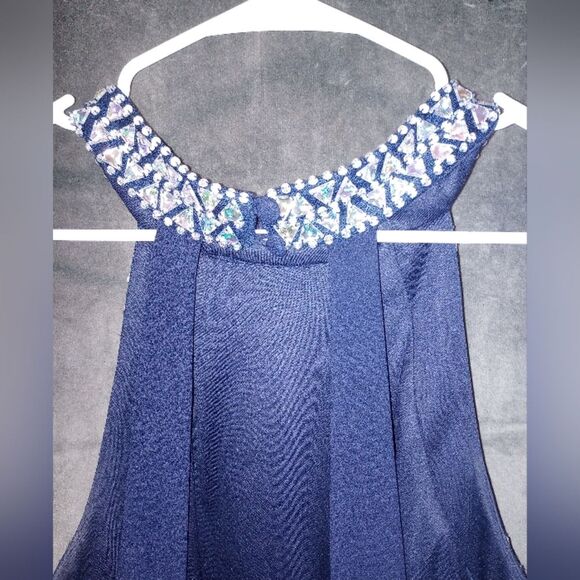 B Darlin Blue Fit & Flare Jeweled Halter Dress Size 23 EUC P2P 21 in - Picture 4 of 7